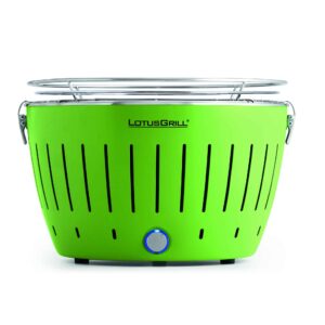 LotusGrill Standard Smokeless Table Top Grill With Fuel and Free Bag - Green side view
